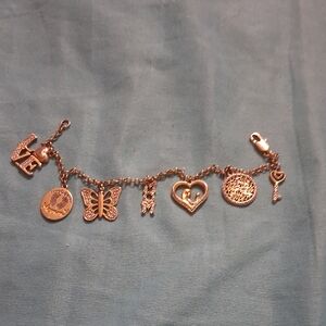 Rose Gold Charm Bracelet with Heart, Butterfly & Key Charms